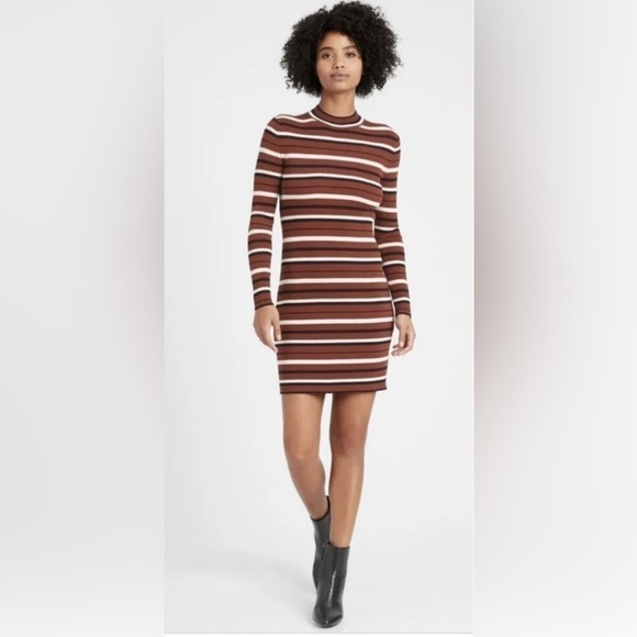 Banana Republic striped turtleneck cotton stretch long sleeve dress size Large - Picture 1 of 8